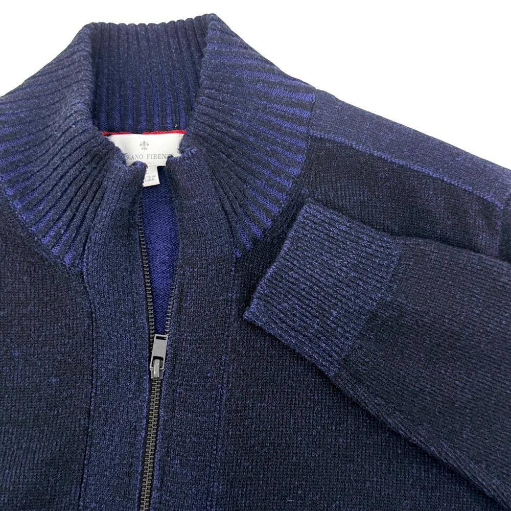 Toscano Firenze Zip Cardigan Mens Large Navy Blue Marl Knit Wool Blend